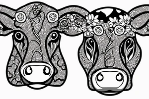 Outline cow head with big glossy eyes tattoo idea