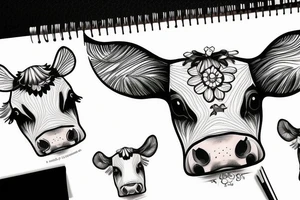 Outline cow head with big glossy eyes tattoo idea