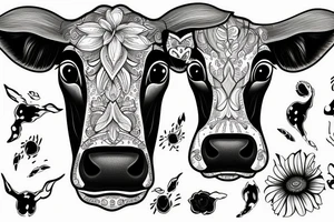 Outline cow head with big glossy eyes tattoo idea