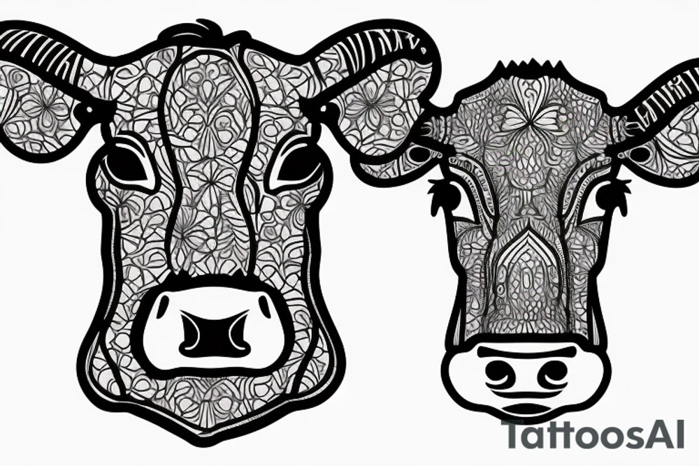 Outline cow head with big glossy eyes tattoo idea