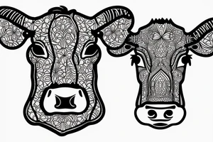 Outline cow head with big glossy eyes tattoo idea