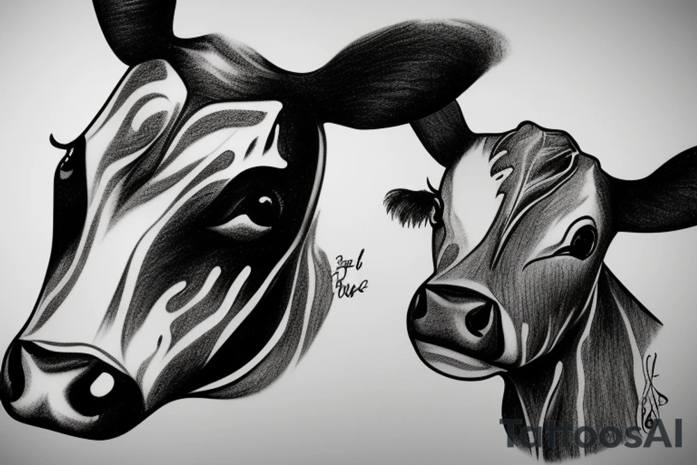 Outline cow head with big glossy eyes tattoo idea