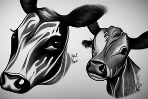 Outline cow head with big glossy eyes tattoo idea
