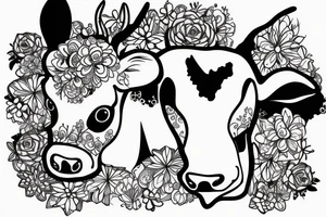 Outline cow head with big glossy eyes tattoo idea