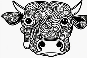 Outline cow head with big glossy eyes tattoo idea