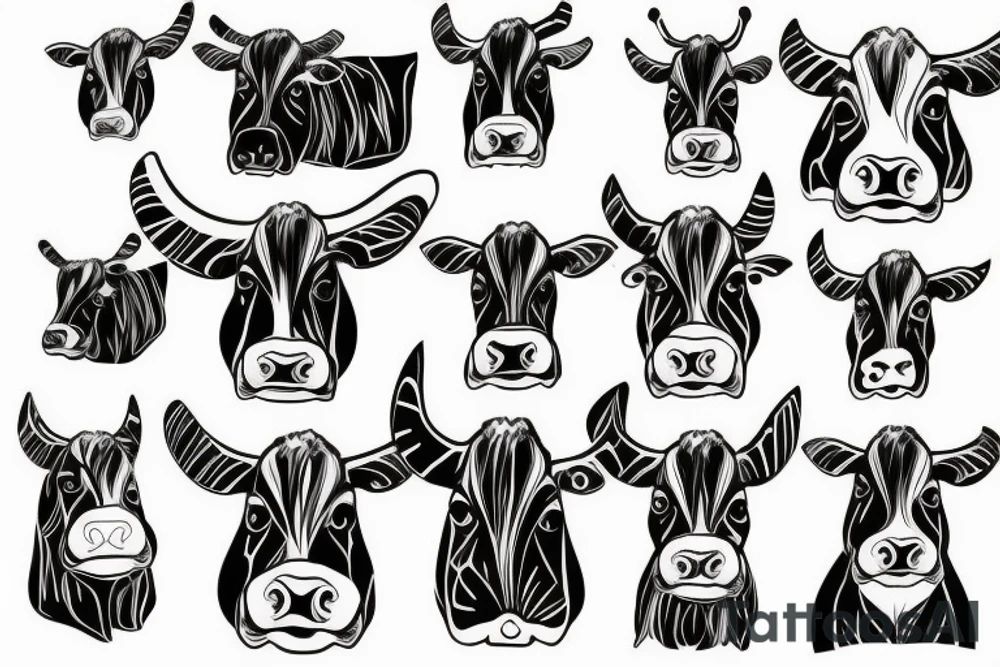 Outline cow head with big glossy eyes tattoo idea