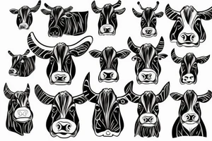Outline cow head with big glossy eyes tattoo idea