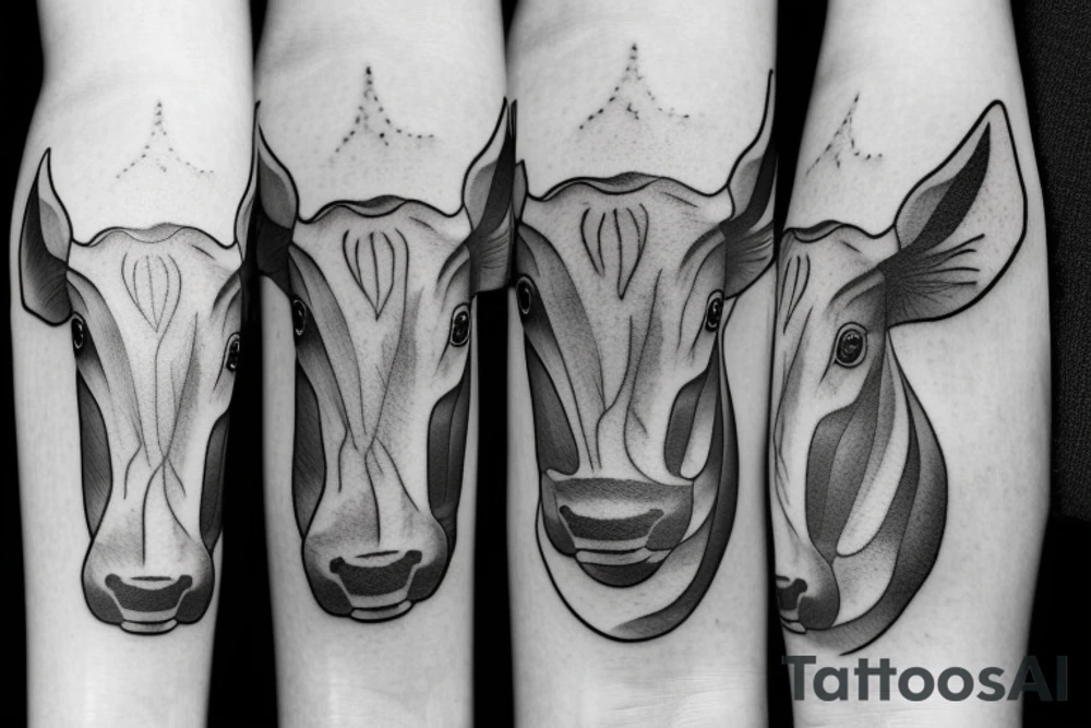 Outline cow head with big glossy eyes tattoo idea