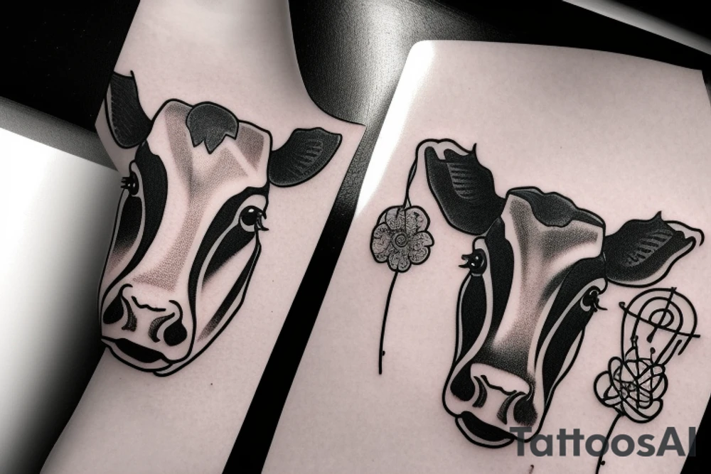 Outline cow head with big glossy eyes tattoo idea