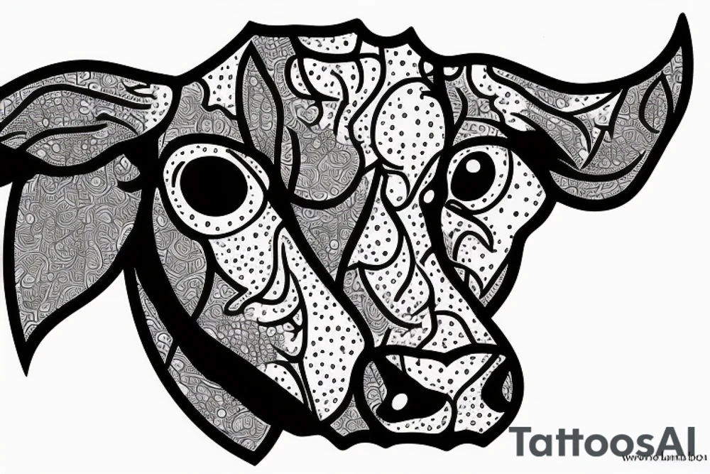 Outline cow head with big glossy eyes tattoo idea