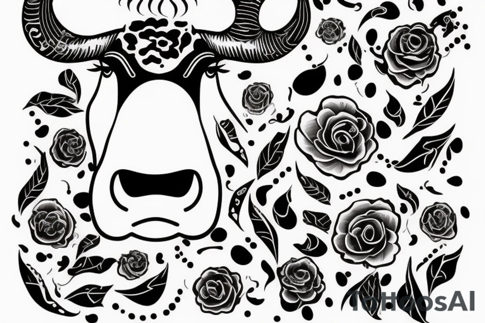 Outline cow head with big glossy eyes tattoo idea