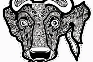 Outline cow head with big glossy eyes tattoo idea