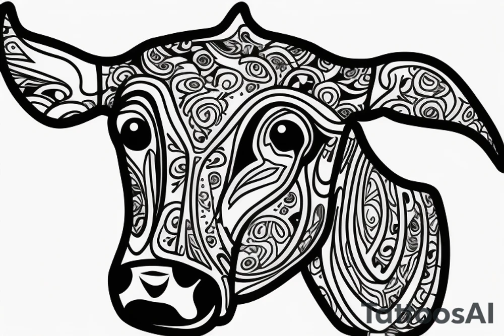 Outline cow head with big glossy eyes tattoo idea