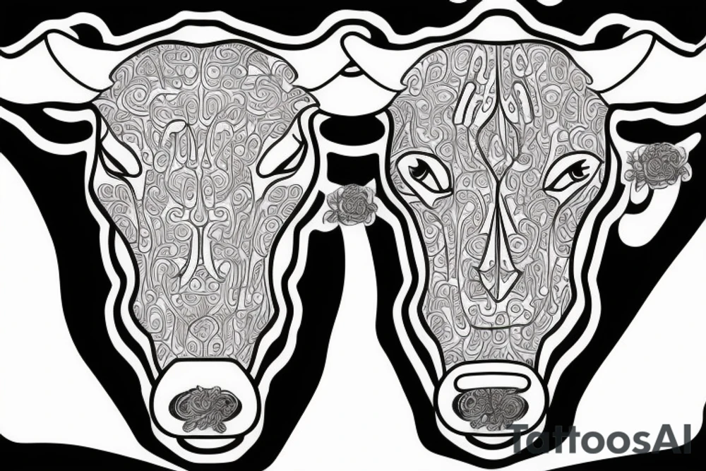 Outline cow head with big glossy eyes tattoo idea