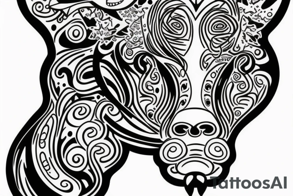 Outline cow head with big glossy eyes tattoo idea