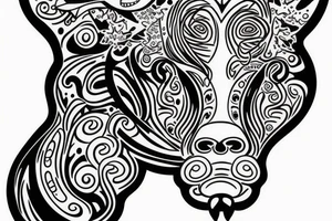 Outline cow head with big glossy eyes tattoo idea