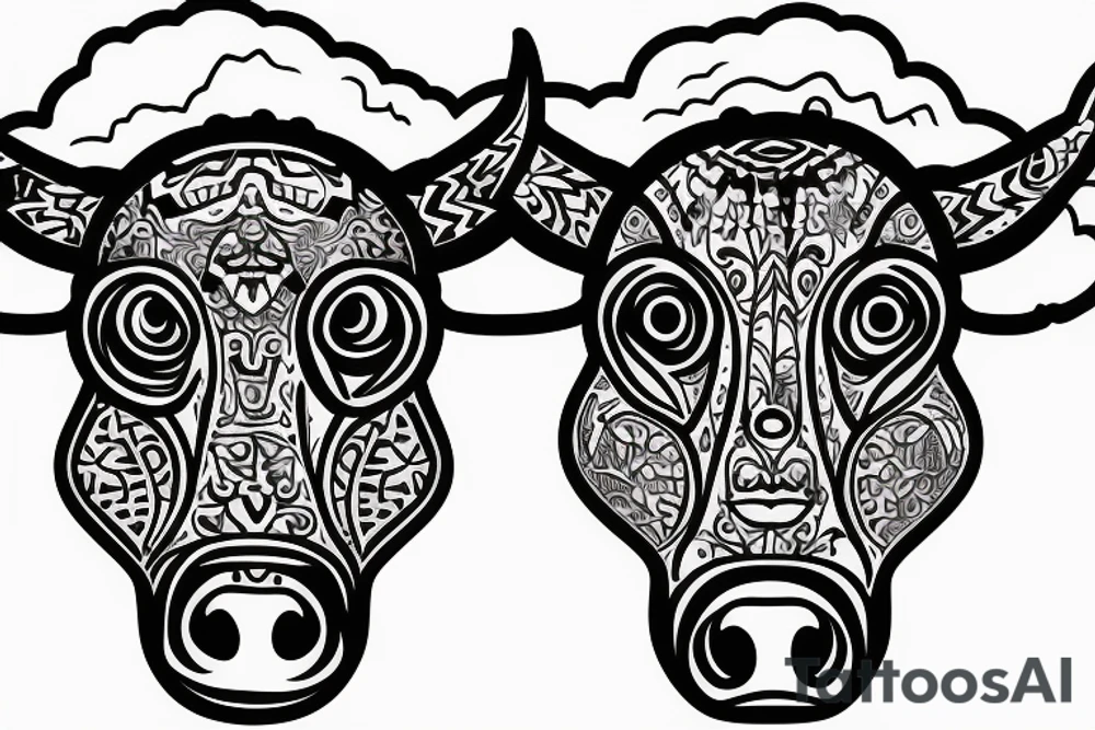 Outline cow head with big glossy eyes tattoo idea