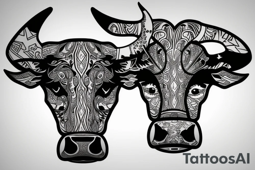 Outline cow head with big glossy eyes tattoo idea