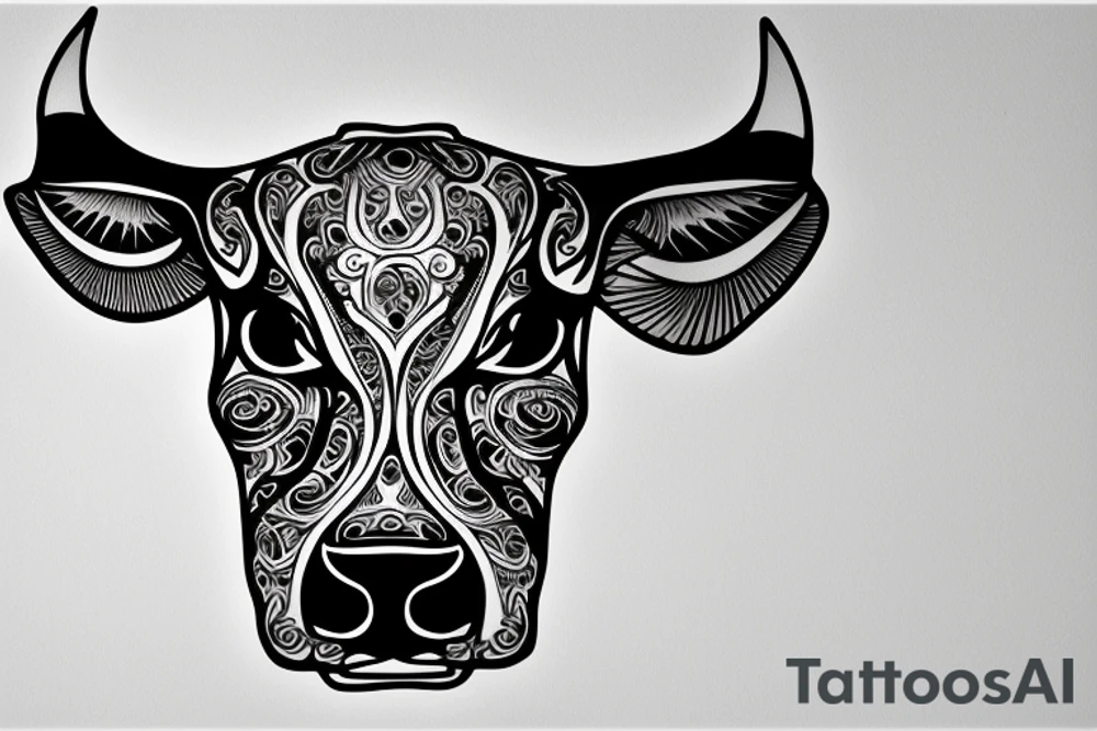 Outline cow head with big glossy eyes tattoo idea
