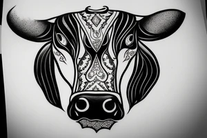 Outline cow head with big glossy eyes tattoo idea