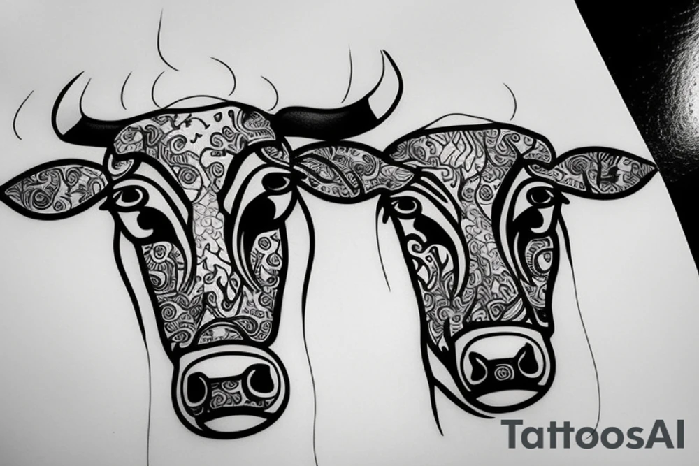 Outline cow head with big glossy eyes tattoo idea