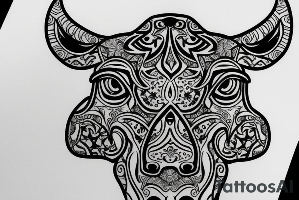 Outline cow head with big glossy eyes tattoo idea