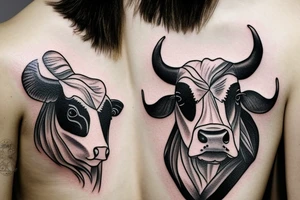 Outline cow head with big glossy eyes tattoo idea