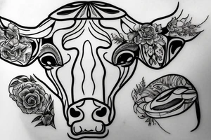 Outline dairy cow head with big glossy eyes tattoo idea