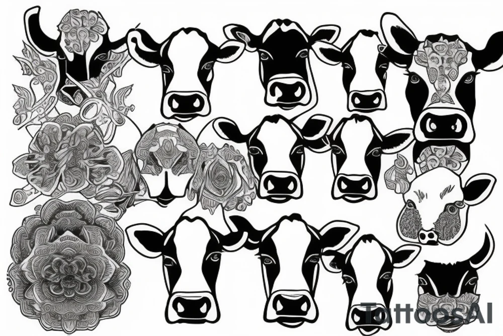 Outline dairy cow head with big glossy eyes tattoo idea