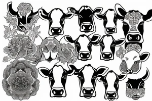 Outline dairy cow head with big glossy eyes tattoo idea