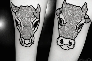 Outline dairy cow head with big glossy eyes tattoo idea