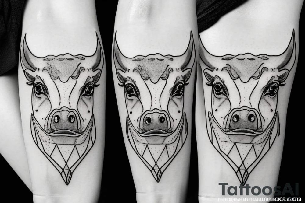 Outline dairy cow head with big glossy eyes tattoo idea