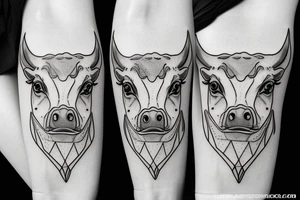 Outline dairy cow head with big glossy eyes tattoo idea