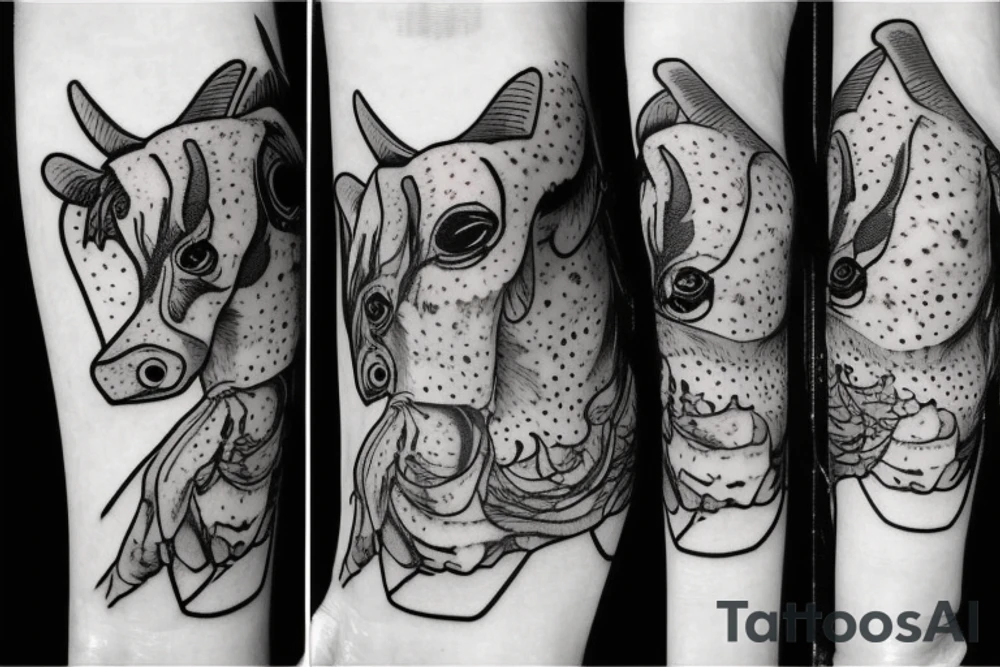 Outline dairy cow head with big glossy eyes tattoo idea