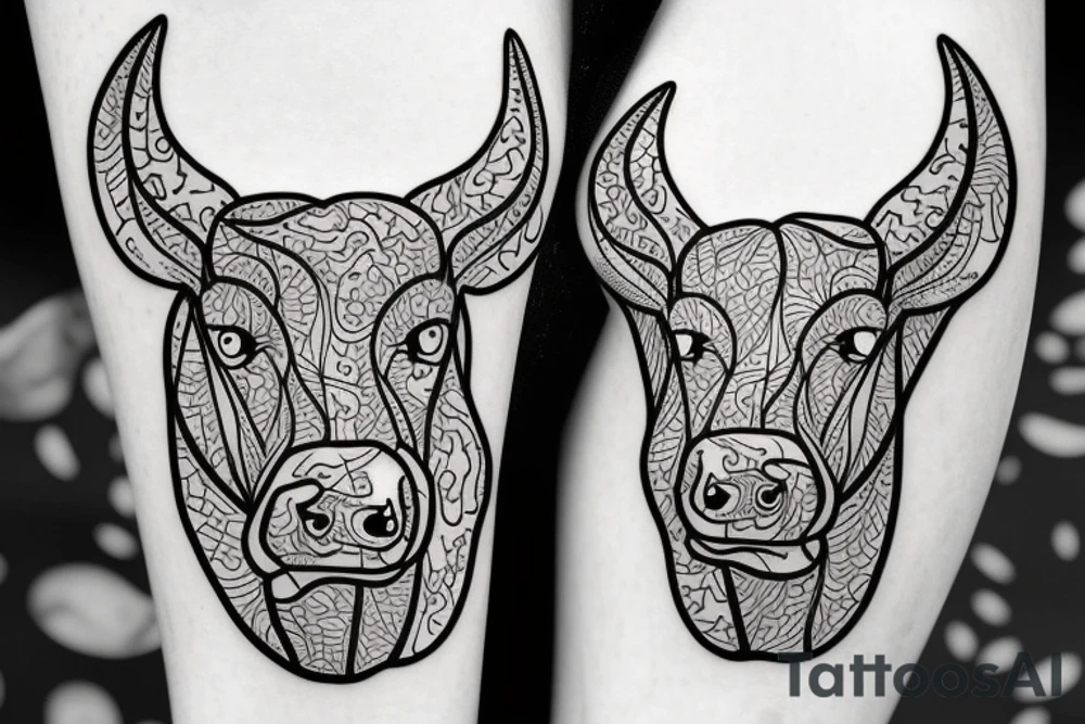 Outline dairy cow head with big glossy eyes tattoo idea