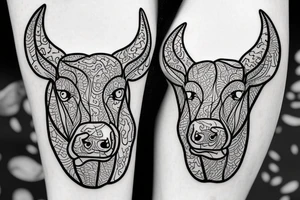 Outline dairy cow head with big glossy eyes tattoo idea