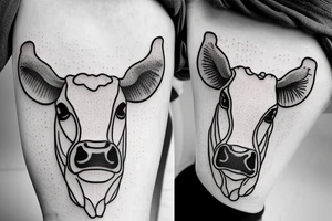 Outline dairy cow head with big glossy eyes tattoo idea