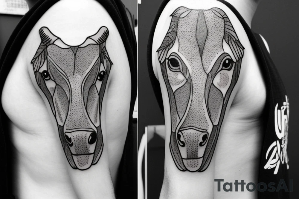 Outline dairy cow head with big glossy eyes tattoo idea