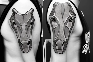 Outline dairy cow head with big glossy eyes tattoo idea