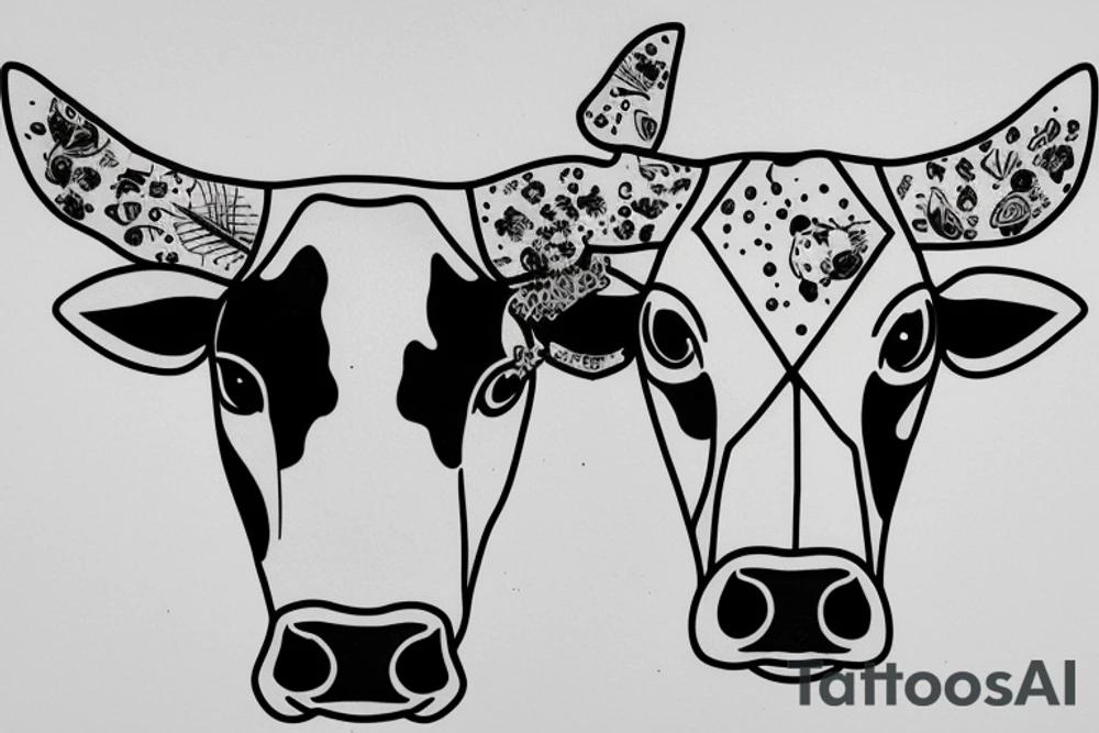 Outline dairy cow head with big glossy eyes tattoo idea