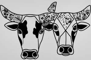 Outline dairy cow head with big glossy eyes tattoo idea
