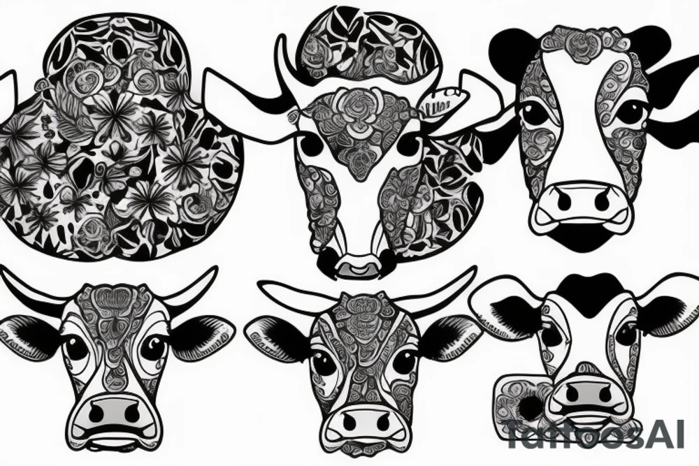 Outline dairy cow head with big glossy eyes tattoo idea