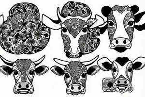 Outline dairy cow head with big glossy eyes tattoo idea