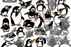 Angry penguin with a crown on his head tattoo idea