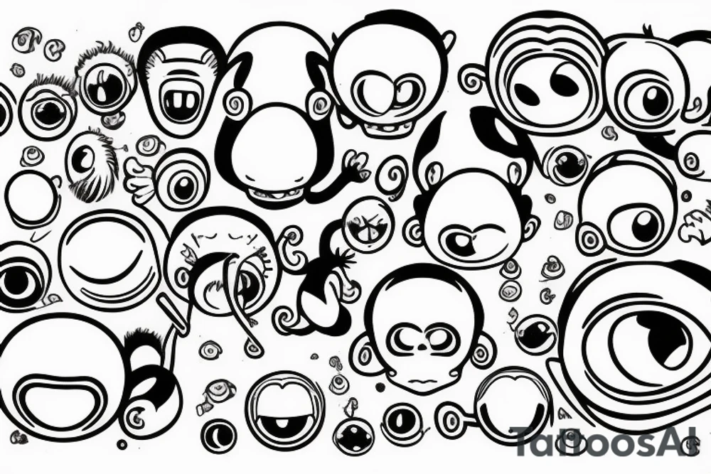 Outline monkey with big glossy eyes and mushroom spore third eye tattoo idea Outline monkey with big glossy eyes and mushroom spore third eye tattoo idea