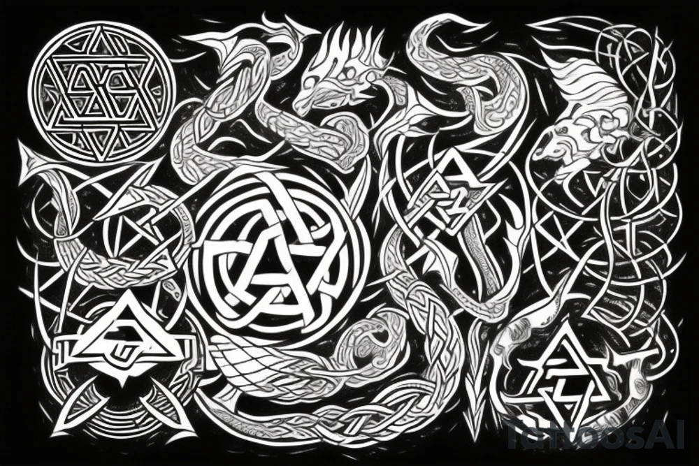 jormungandr encircling yggdrasil and valknut tattoo idea