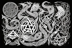 jormungandr encircling yggdrasil and valknut tattoo idea
