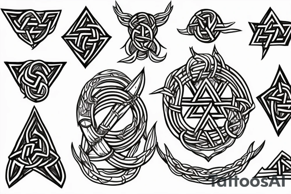 jormungandr encircling yggdrasil and valknut tattoo idea
