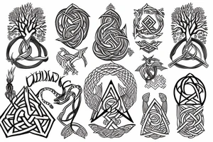 jormungandr encircling yggdrasil tree and valknut tattoo idea