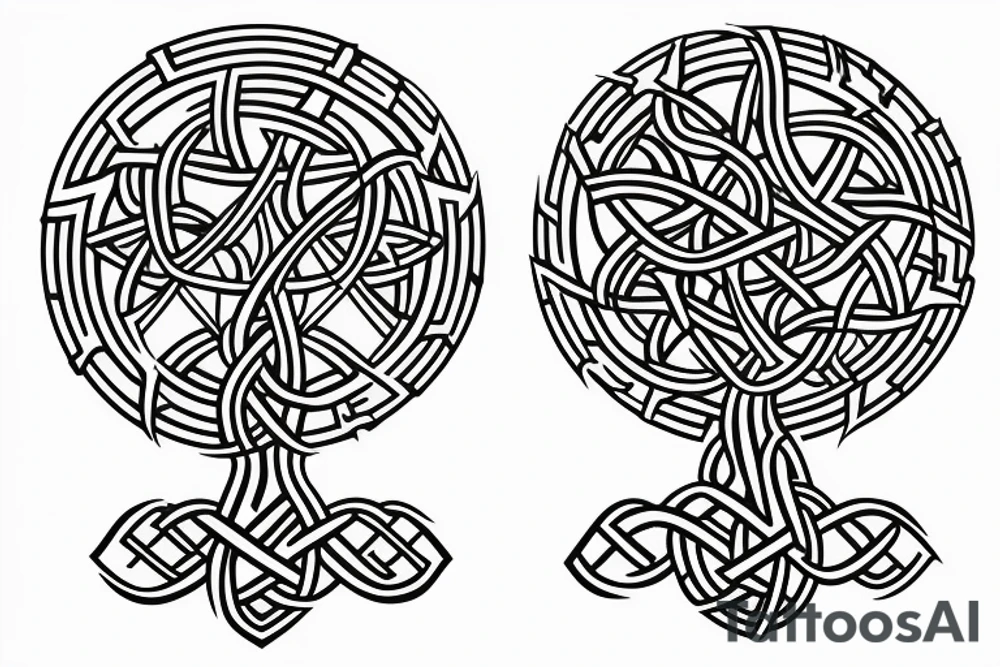 jormungandr encircling yggdrasil tree and valknut tattoo idea
